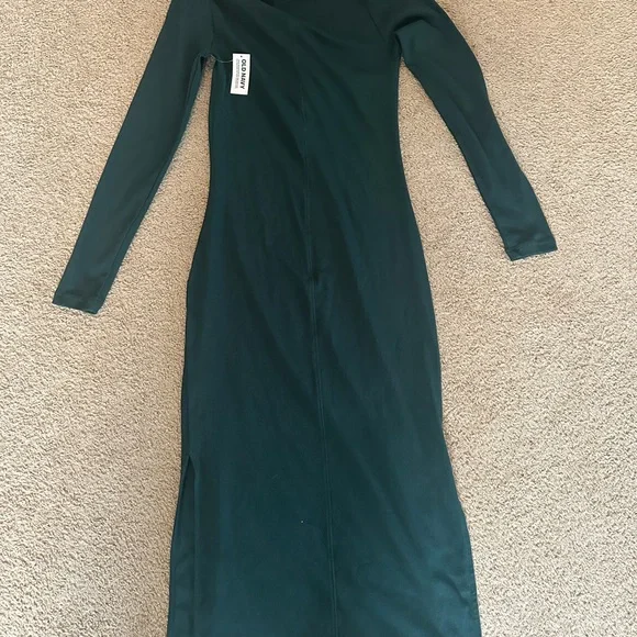 Old Navy Forest Green Long Sleeve V-neck Henley Midi Dress - Picture 3 of 8